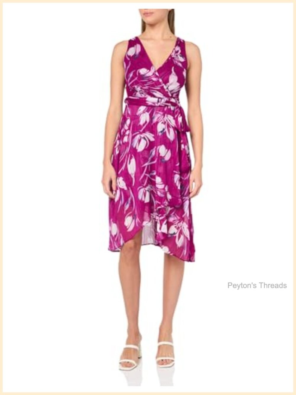 Sleeveless Faux Wrap Midi Dress Fit & Flare Ruffle V-Neck Business Casual